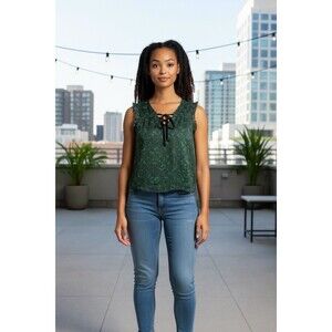 Loft Dark Green Sheer Women’s Shirt Blouse Size XL